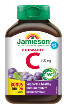 Jamieson Vitamín C 500mg tablety na cmúľanie s príchuťou hrozna 120tbl.