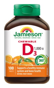 Jamieson Vitamín D3 1000 IU tablety na cmúľanie s príchuťou pomaranča 100tbl.